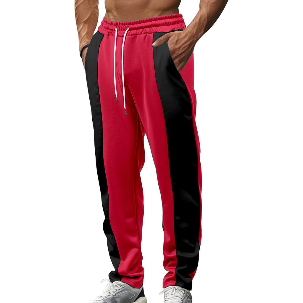 Men's Drawstring Sweatpants Men‘s’ Straight Leg Color-blocked Casual Pants