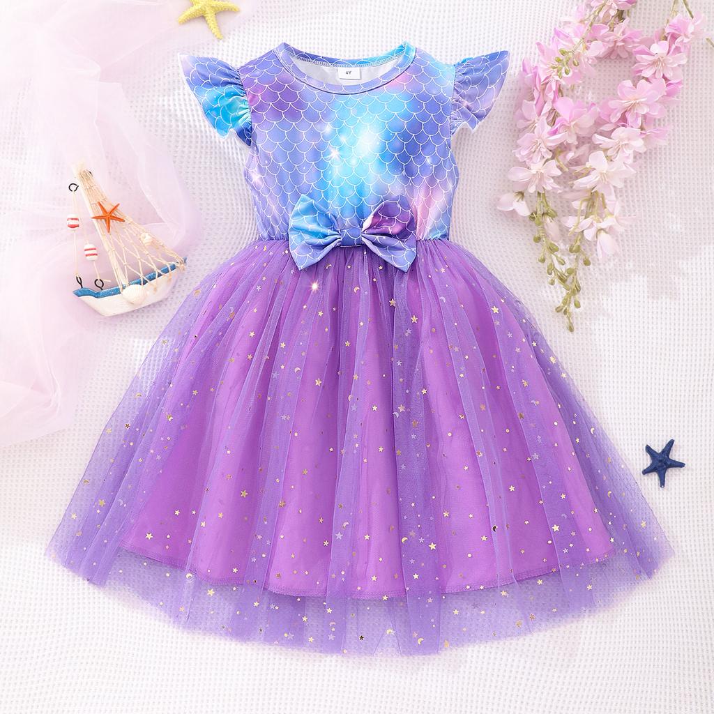 Girls Fashion Fishscale Gauze Princess Dress Spring Summer Casual Dress for Children