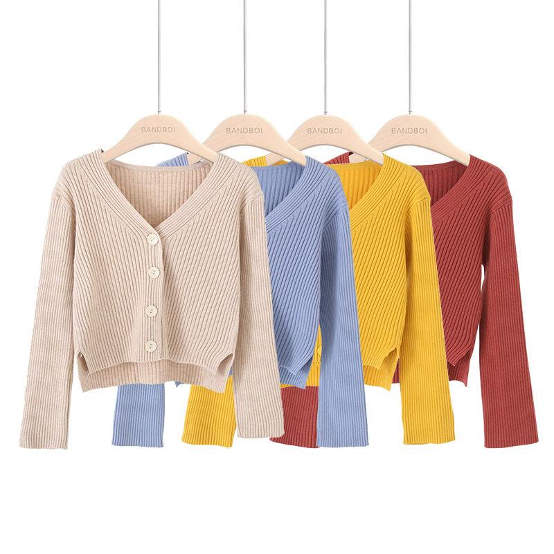 V-neck New Knitted Cardigan Casual Women's Sweater Early Autumn Korean Version Loose Slim Fit Long Sleeved Jacket Short Solid Color Elegant Clothing