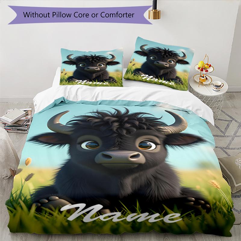 3pcs Custom Name Cow Bedding Set Duvet Cover Closure Includes 1 Duvet Cover & 2 Pillowcases, Soft and Comfortable for All Seasons.