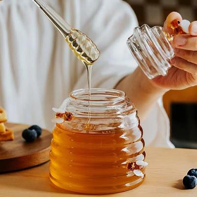 Vasetto di miele in vetro creativo di grande capacità con bastoncino mescolatore e coperchio