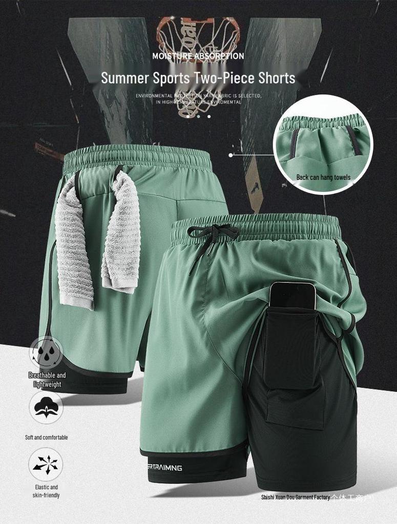 Unisex Quick-Dry Two-Piece Style Summer Sports Shorts for Running and Training