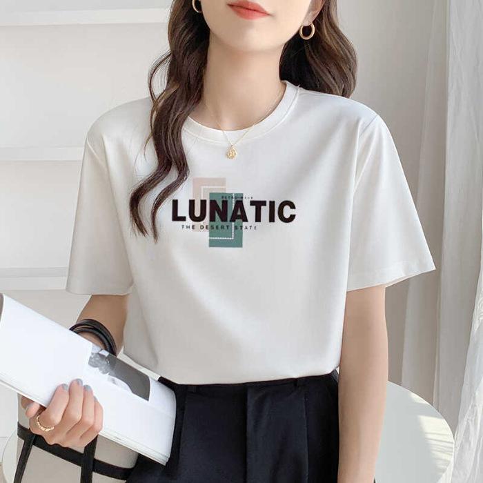 

2025 лето чистый хлопок белая футболка с коротким рукавом женская новая свободная и тонкая зарубежная универсальная футболка модная футболка женская S