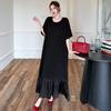 Short sleeve Plus size Cotton vintage black new in dresses for women casual loose long summer dress