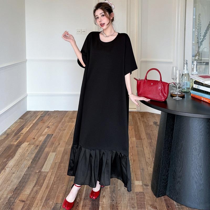 Short sleeve Plus size Cotton vintage black new in dresses for women casual loose long summer dress