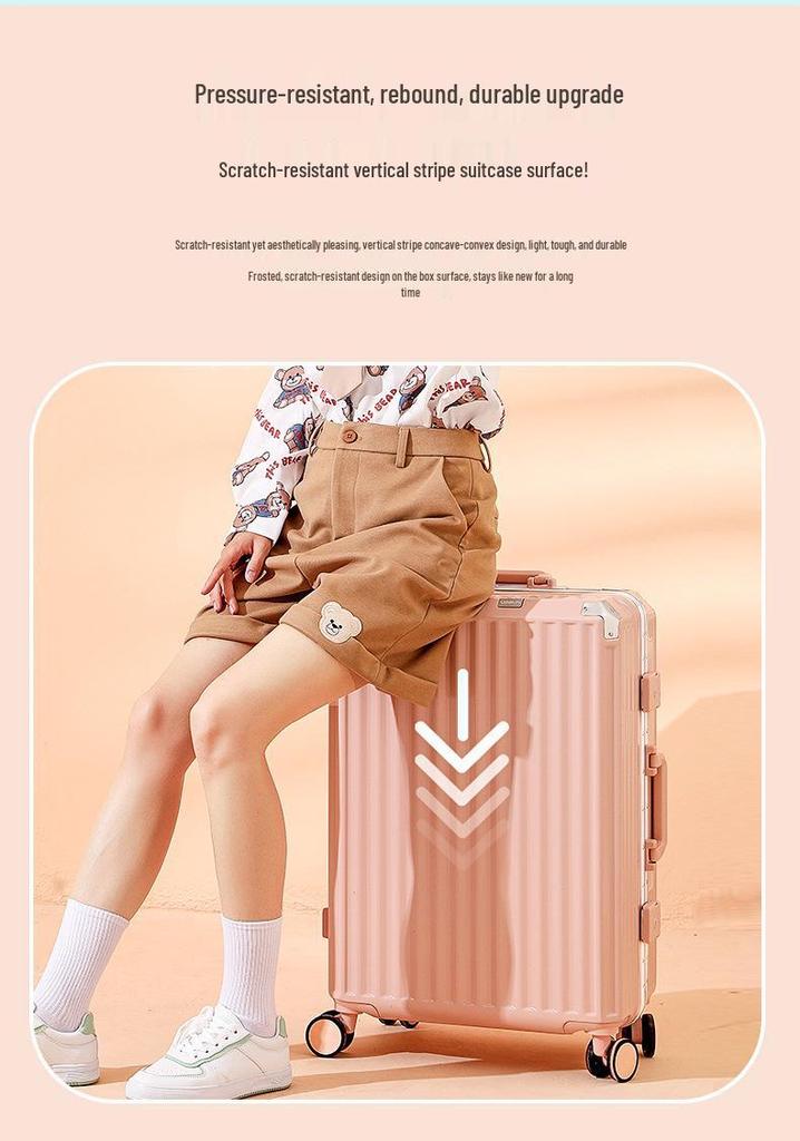Aluminum Frame Suitcase with Silent Wheels - Wear-Resistant, 24-Inch Boarding Luggage for Students and Travelers