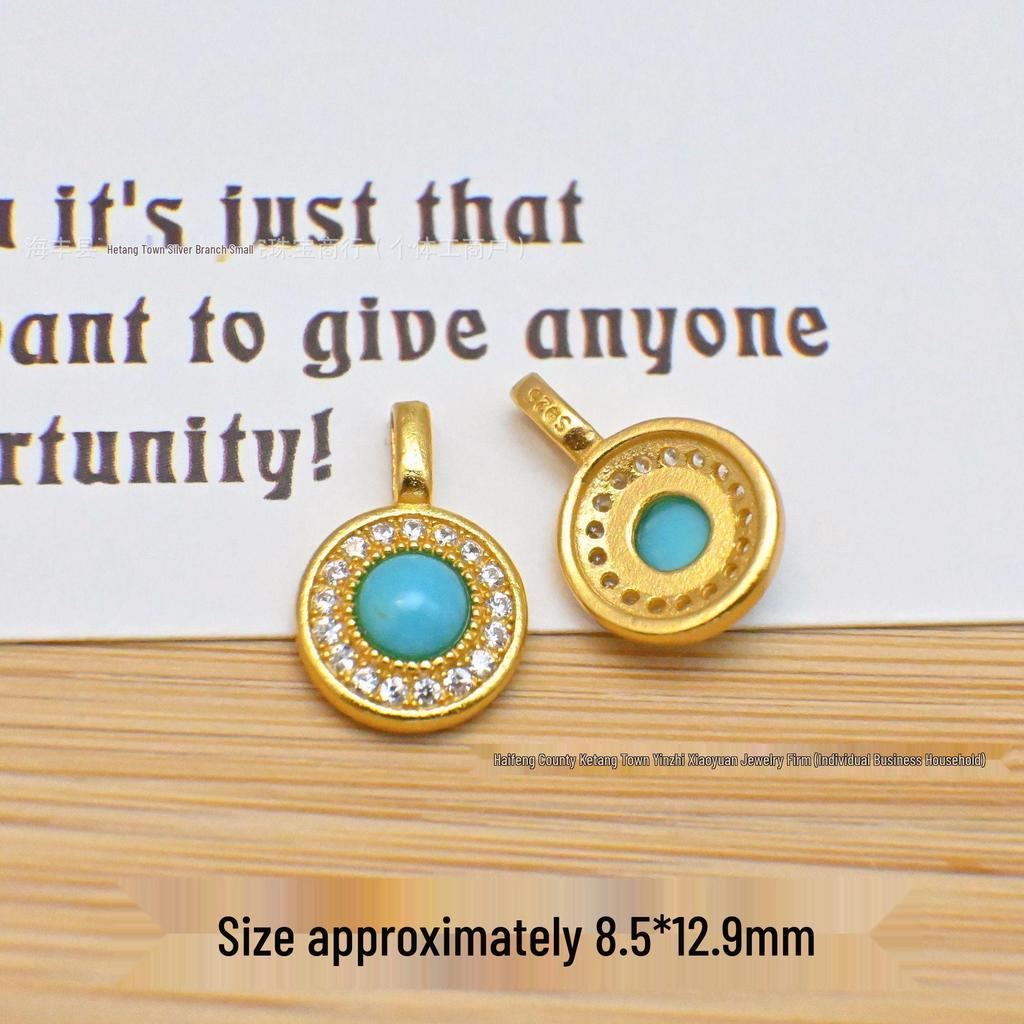 S925 Sterling Silver Gold-Inlaid Raw Turquoise Pendant Spacer Beads