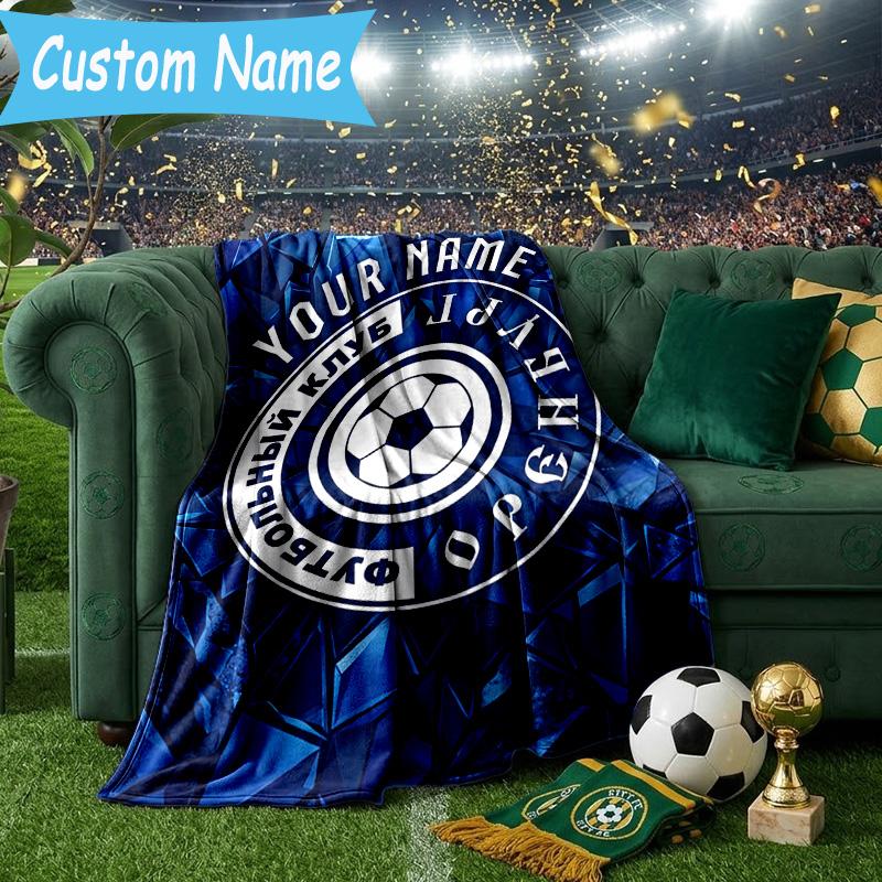 Couverture Flanelle Personnalisée Nom Club de Football Emblème Orenbourg, Utilisation pour Cadeau d'Anniversaire/Vacances, Couverture Douce pour Canapé/Lit/Camping/Bureau, Décoration de Maison