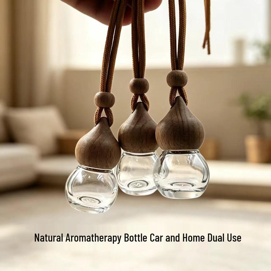8ml Fulu Transparent Glass Aromatherapy Pendant Bottle with Wooden Lid and Inner Stopper