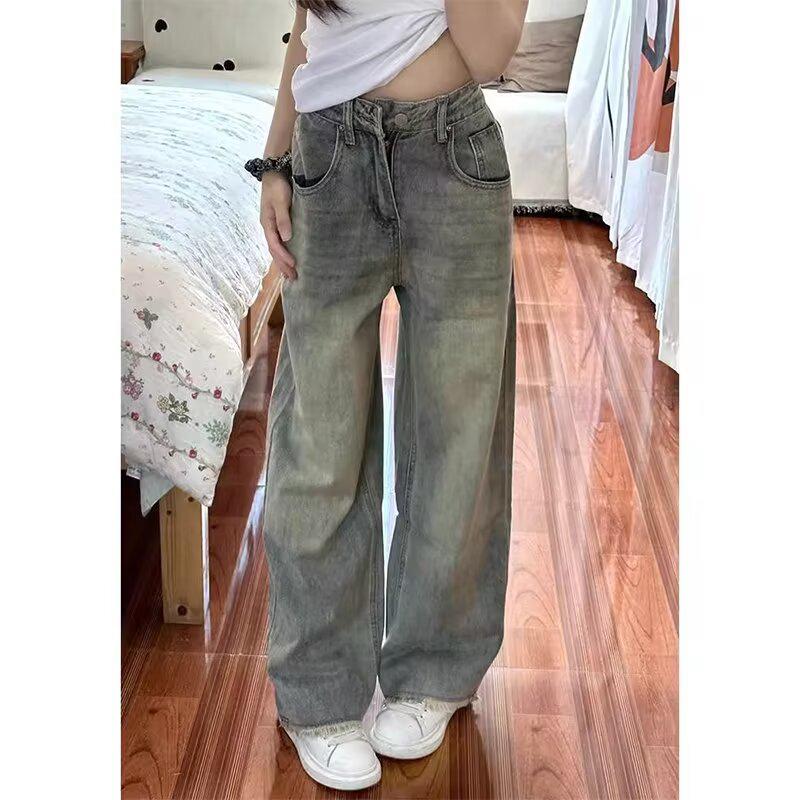 

Plus Size High Waist Retro Ochre Wide Leg Jeans for Women - Slimming Autumn Straight Leg Pants XL синий