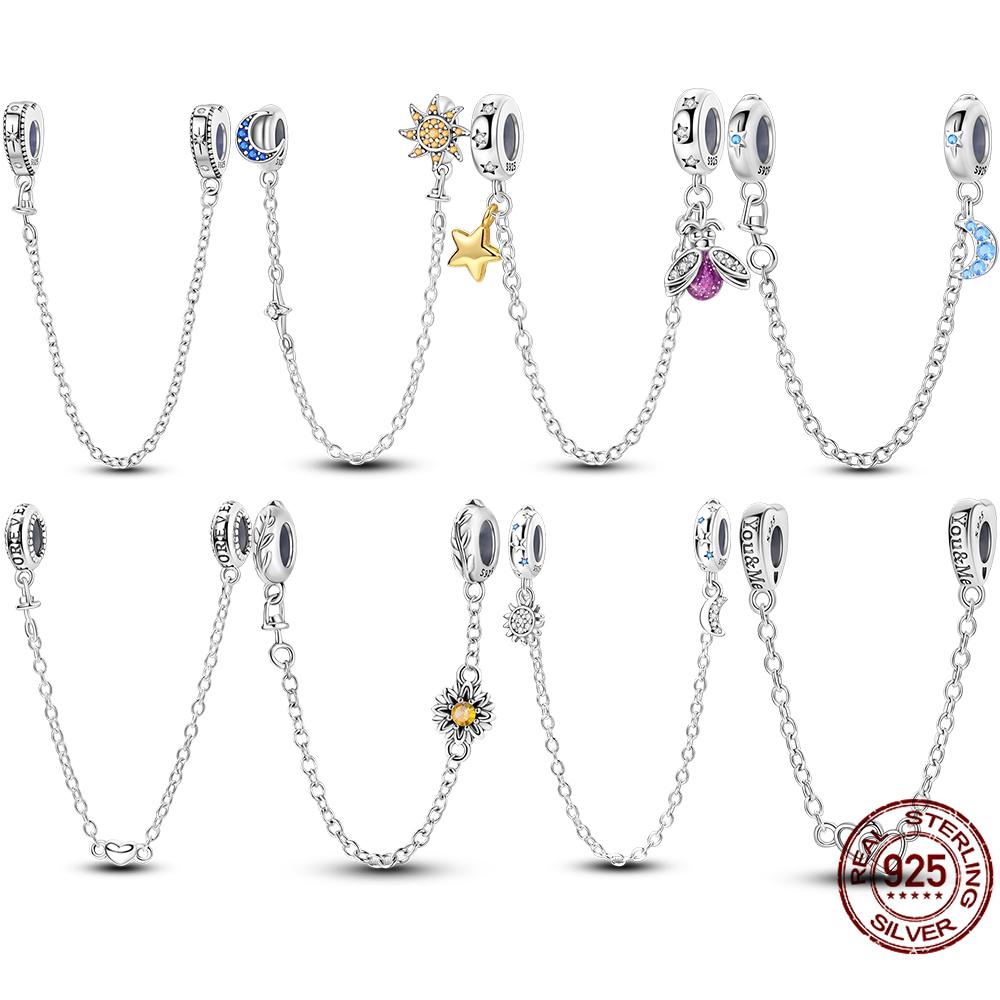 Copper Metal Star Moon Secure Safety Chain Charm Bead Components Pendant Bead Component High Quality Fine Jewelry Compatible With Authentic Original