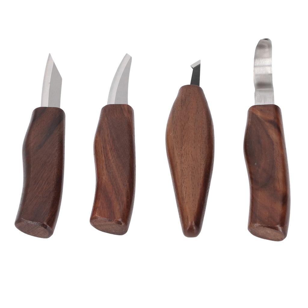 4PCS Wood Carving Tools with Sharpening Stone Leather Strop Walnut Handle Digging Sculpting Set for