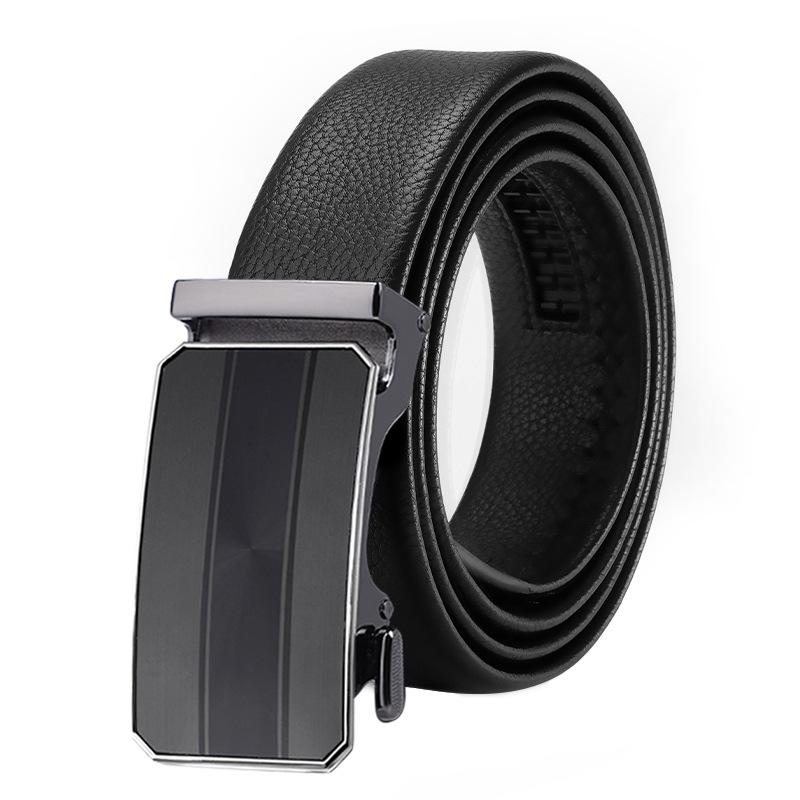 

Новый мужской ремень из натуральной кожи, деловой, повседневный, с автоматической пряжкой, универсальный, простой, для мужчин среднего возраста и молодежи, кожаный ремень для брюк 130cm