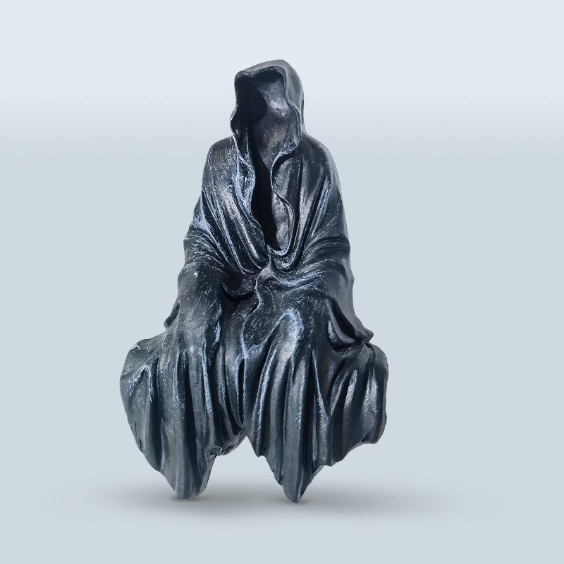 Resin Grim Reaper Sculpture Art Decorative Desk Figure Ornaments Mysterious Man Sitting For Home Desktop Decoration