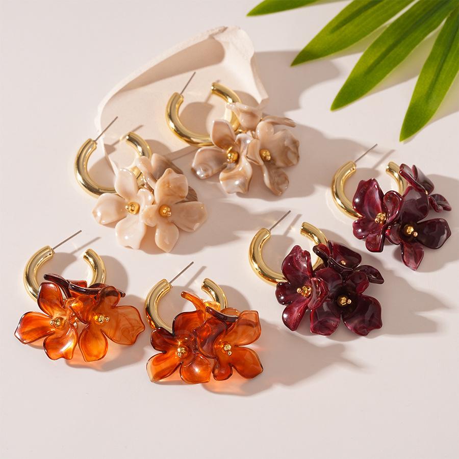 Retro Maillard Acryl Bloem Oorbellen voor Vrouwen Sieraden Minimalistisch Accessoire