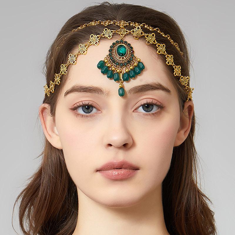 Vintage Bohemian Hair Chain with Water Drop Pendant , Exotic Middle Eastern Style Headpiece for Women
