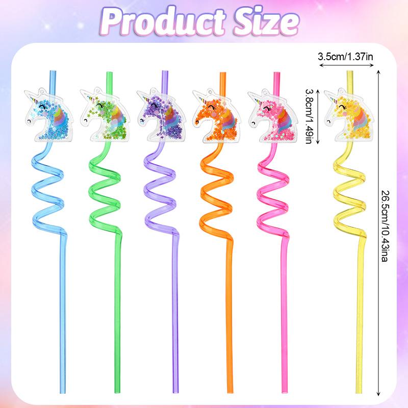 6/12pcs Unicorn Party Glitter Straws Reusable PVC Milk Juice Drinking Straw Kids Girls Birthday Party Decoration Favors Supplies