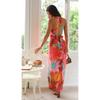 VEZFAA Women's Fashion Summer Spring Flower Pattern Print Sleeveless V-Neck High Waist Casual Dresses