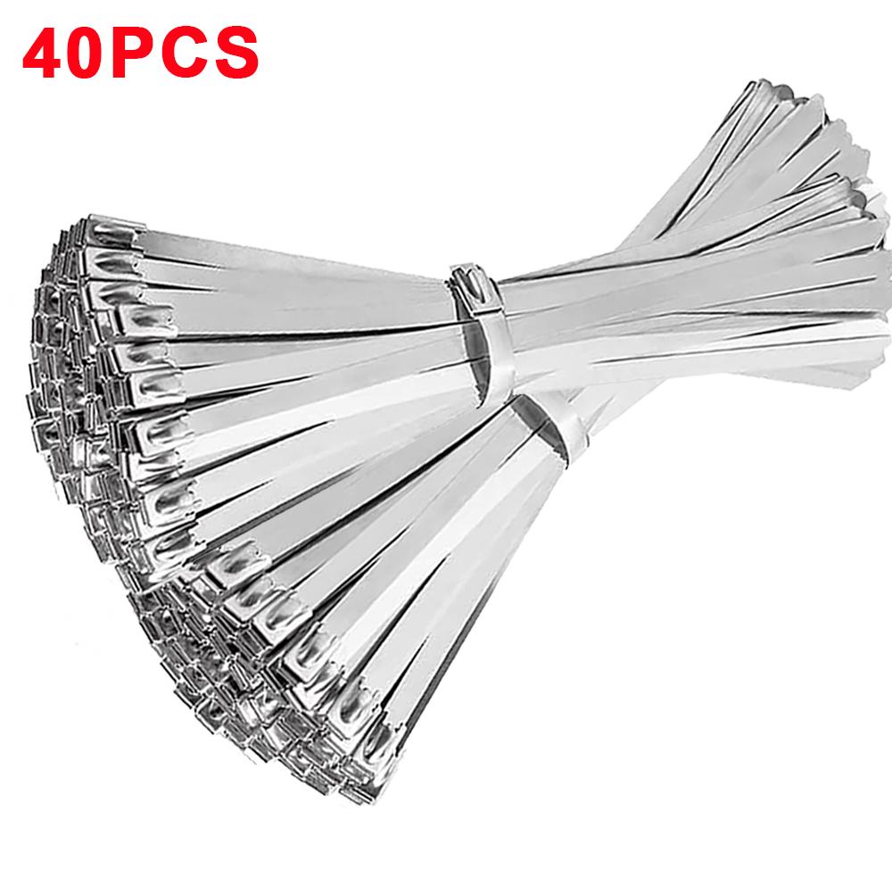 60/20Pcs Metal Cable Ties Stainless Steel Self-sealing Fastening Ring Reusable Wire Cord Ties Straps Organizer Home Improvement
