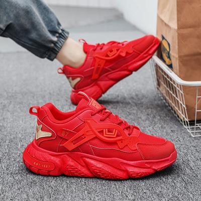 Zapatos deportivos casuales de moda rojos para hombre, zapatos de diseñador originales y gruesos, zapatillas de plataforma con cordones transpirables para exteriores a la moda para hombre