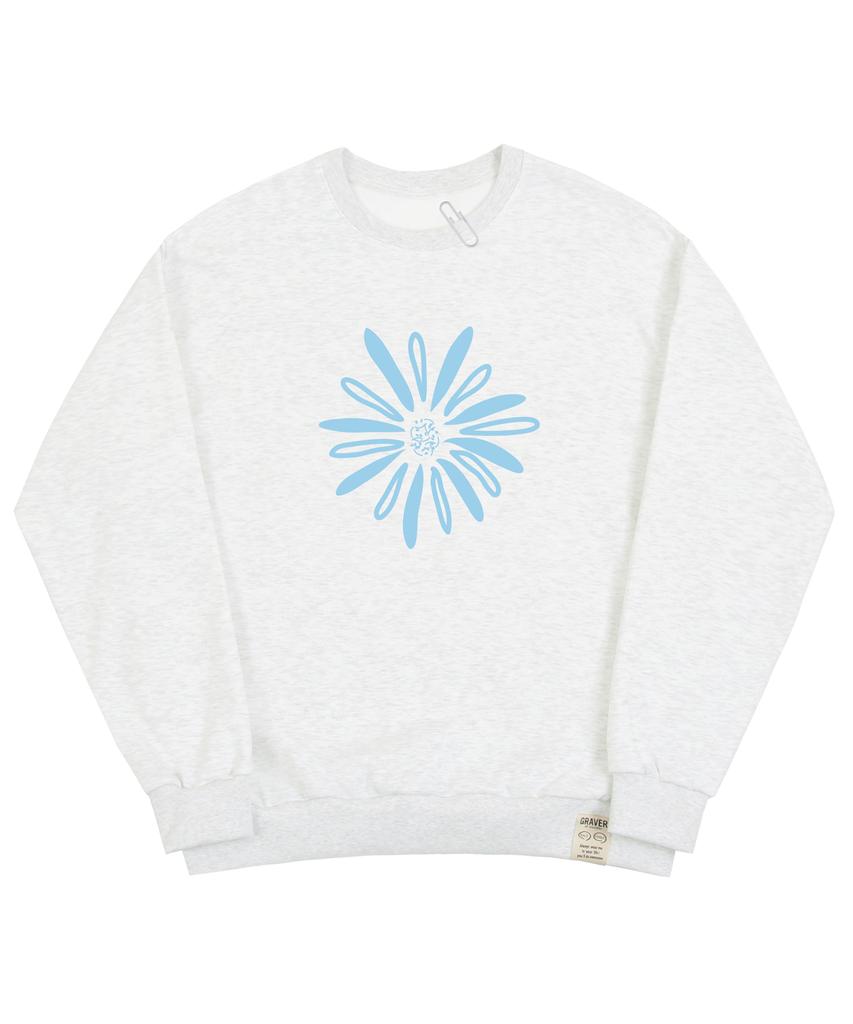 GRAVER [Unisex] Big Daisy Drawing Smile Sweatshirt_Melange White