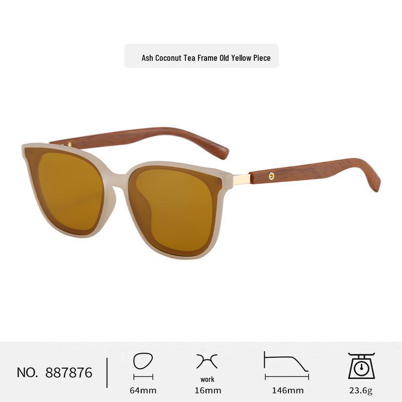 Stylish Large Frame Retro Sunglasses, UV Protection, Polarized Wood Grain Design for Men & Women, Slimming Effect for Broader Faces.