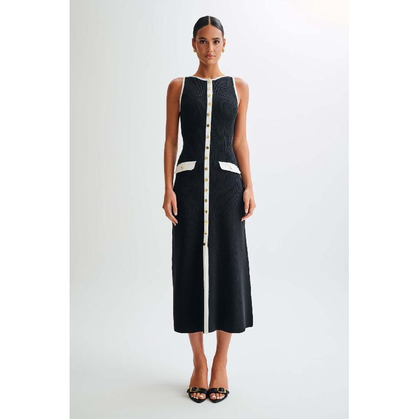 2025 European And American New Slim Fit Knitted Dress With Elegant Temperament, Sleeveless High-End Metal Buckle Dress, Long Skirt