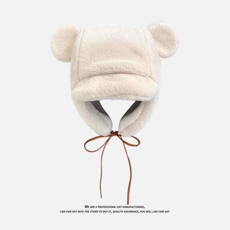 

Милая флисовая утолщенная шапка с защитой ушей для женщин, в японском стиле, с медвежьими ушками, шапка-ушанка для защиты от холода и тепла, плюшевый носок для мужчин (55-58cm)