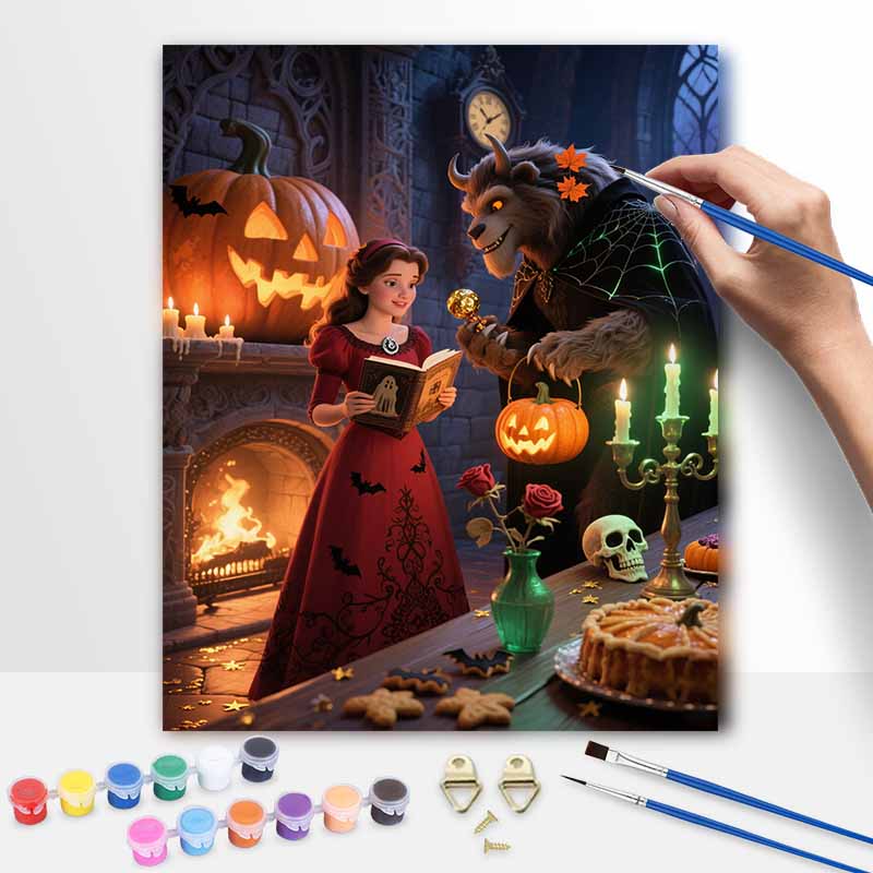 Disney Beauty and The Beast Pumpkin Harvest Oil Paint by Numbers Painting Kit Hand Painted Home Decor Gift 20x30cm