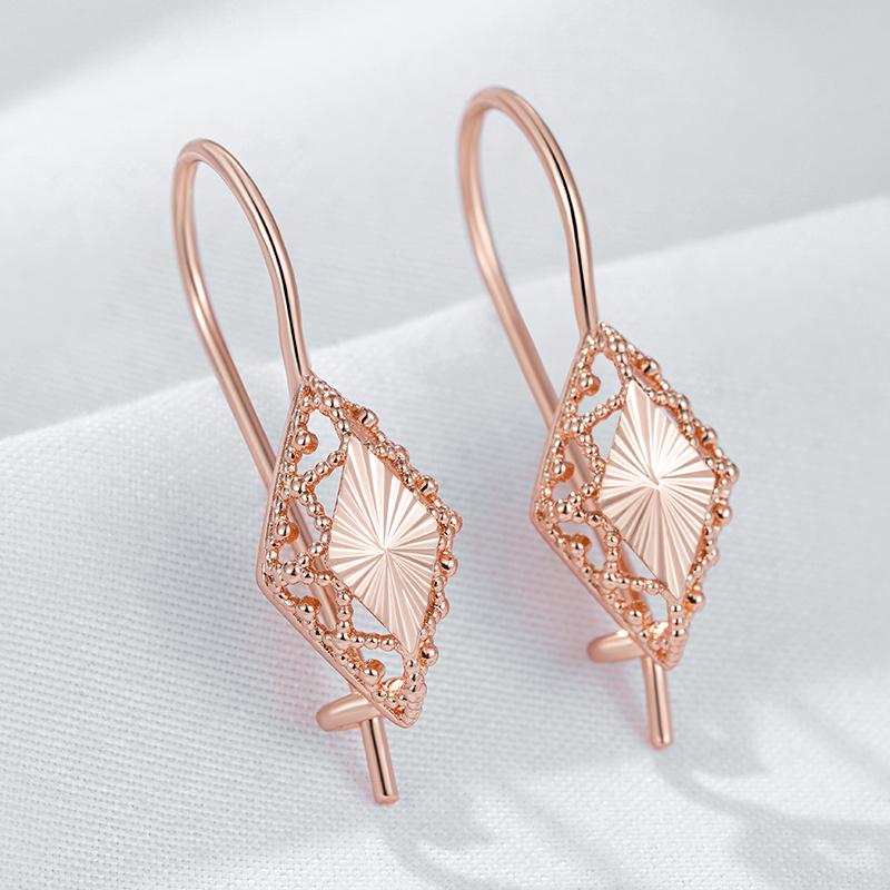 Unusual  Rose Gold Color Long Drop Earrings For Women Geometric Hollow Flower Accessories Daily Vintage Jewelry