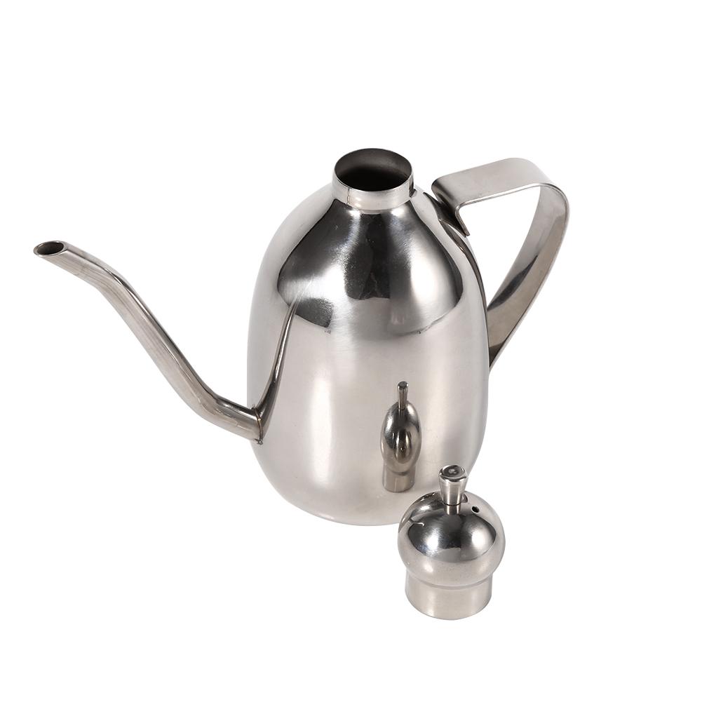 Edelstahl Ölspender, 0,35L Olivenöl Ausgießer zum Kochen, Sojasauce Ausgießer Verschlusskrug mit Tropffreiem Ausguss, 5 x 13,5 cm, Silber
