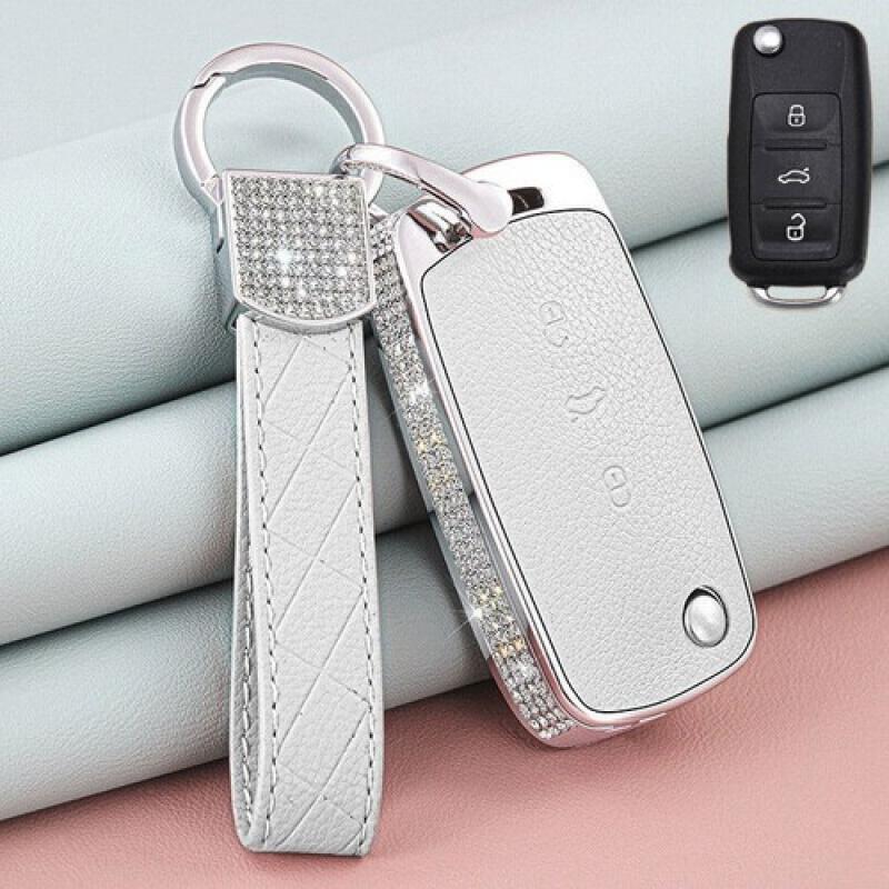 A+ Zinc Alloy Leather Diamond Car Key Case Cover For VW Polo Beetle Passat Jetta
