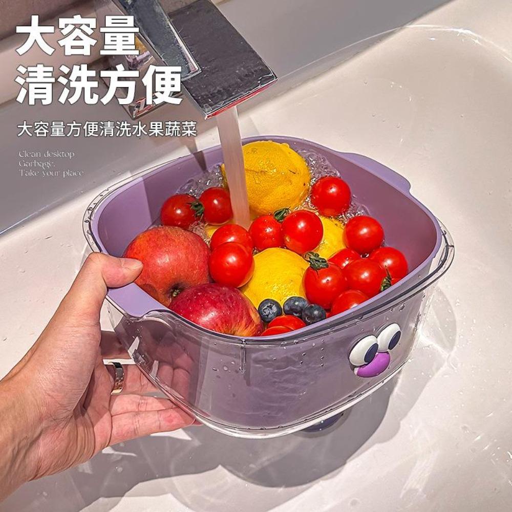 Double Layer Colorful Drain Basket Cute Fruit Basket Home Usecleaning Filtering Thickened Fruit Plate Vegetable Washing Basket29*26*12.5CM