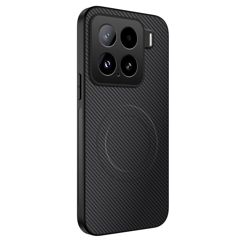 For Xiaomi 15 Case Compatible with MagSafe WANLONFENG TQ Series Carbon Fiber Texture PC TPU Phone Cover