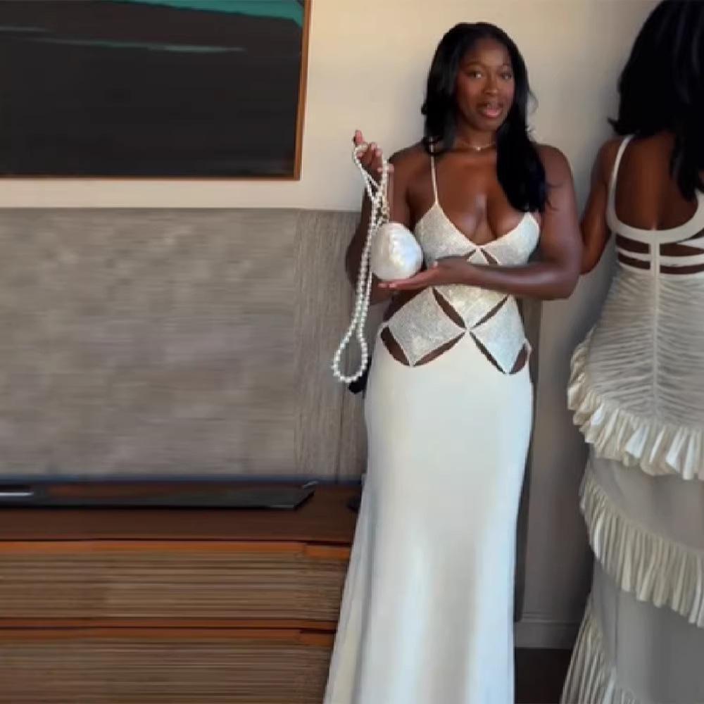 2026 European Spring Women s Sexy V-Neck Hollow Stitch Camisole Dress S белый