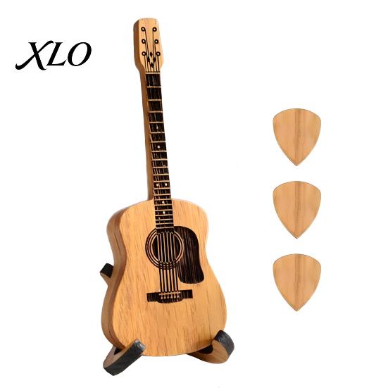 Wooden Pick Storage Guitar Holder with Stand, Plectrum Display Small Ornament Miniature Shape, Organizer for Lovers Case