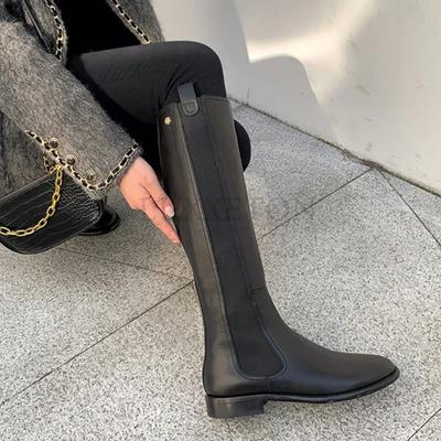Stivali Chelsea da donna in vera pelle, con tacco alto al ginocchio, casual, con calzini, scarpe con plateau, primaverili e invernali, stivali al ginocchio
