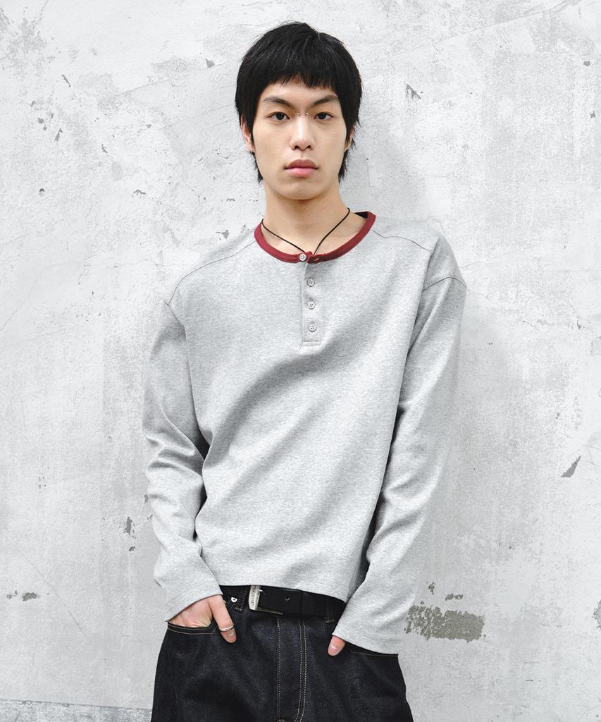INTEMPOMOOD Coloring Henley Neck Long Sleeve: 2 Colors