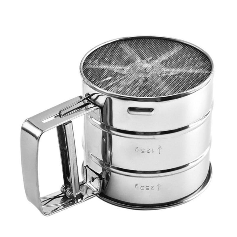 Handheld Steel Flour Sieve Hand-pressed Semi-automatic Cup Flour Small Tool Kitchen Baking Sieve Accessories for Kitchen