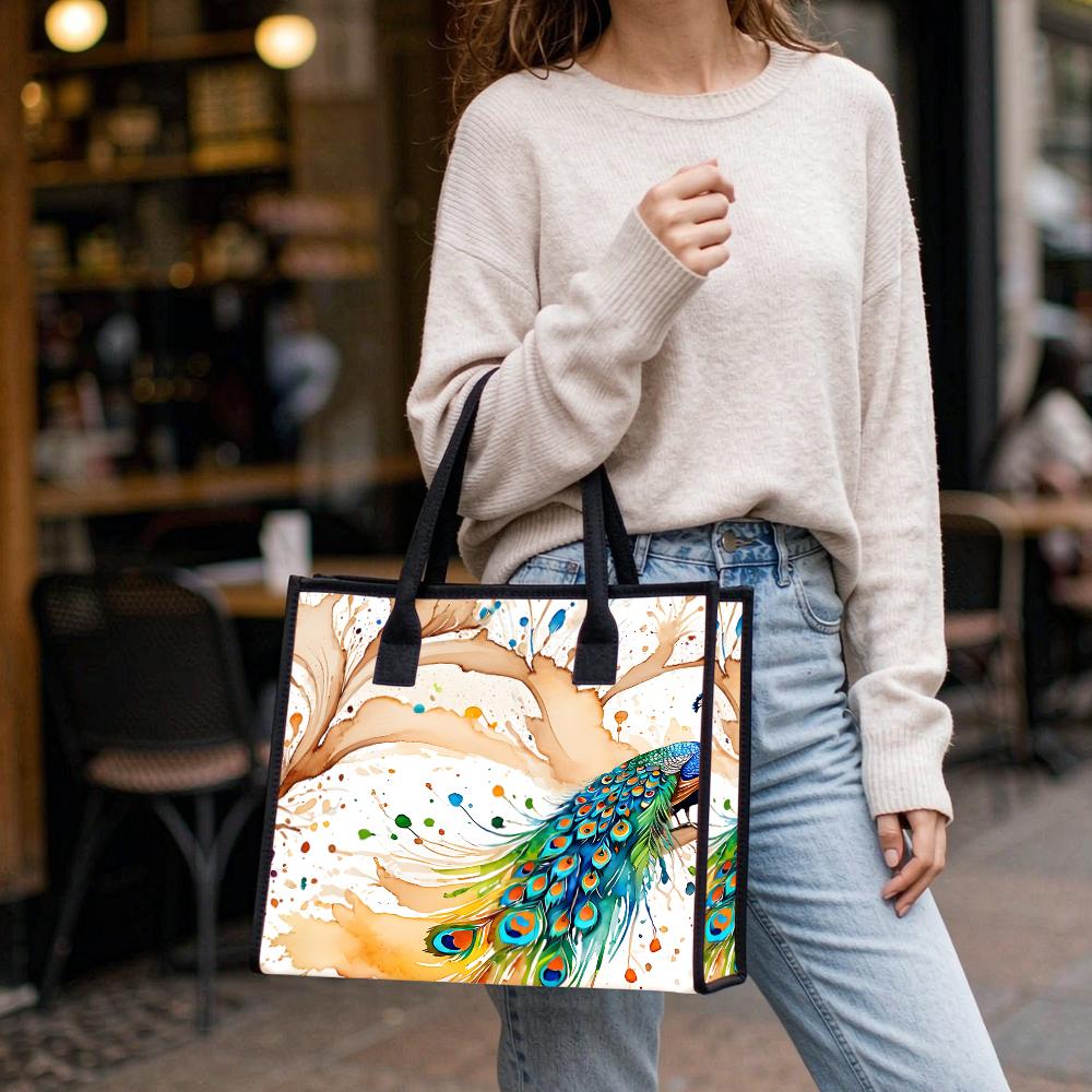 Peacock Printed Fashion Tote Bag Daily Use Portable Shoulder Handbag for Women