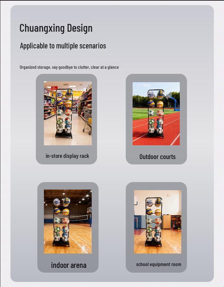 Movable Multi-Layer Sports Ball Display Rack for Basketball, Volleyball & Football
