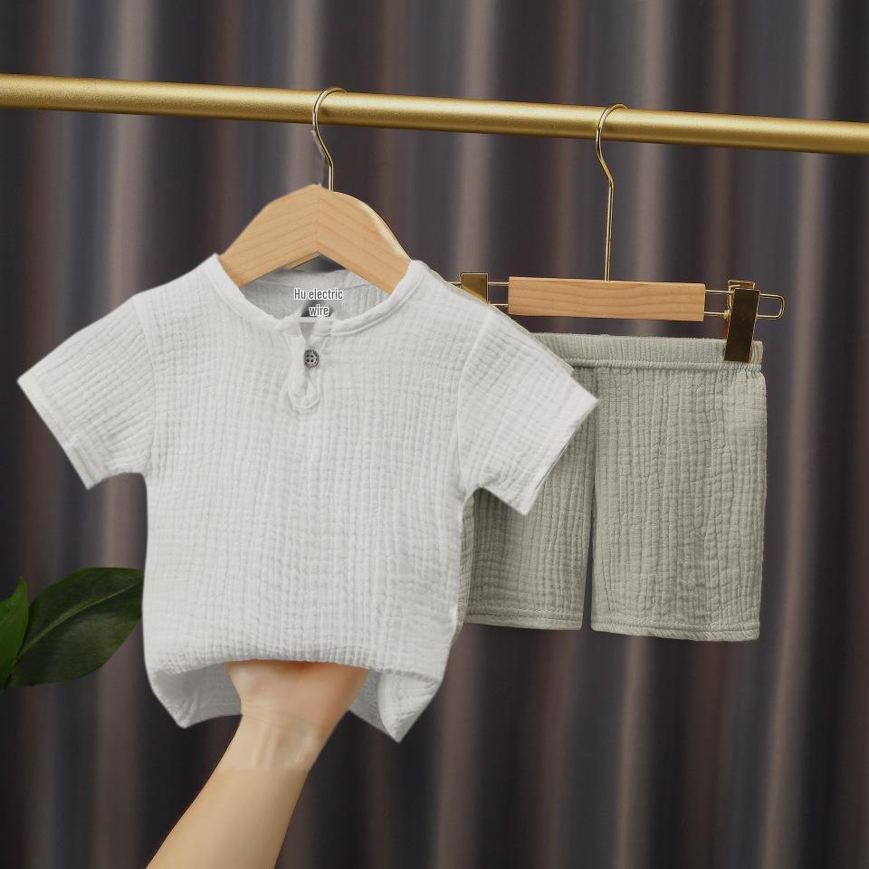 Children's Summer Cotton-Linen Shorts & Top Set - Baby Double-Layer Gauze, Loose Two-Piece Chinese Style