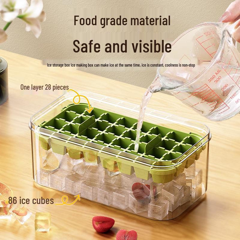 Press-Type Ice Cube Tray: Large Capacity, Food-Grade Quick Freezing Box for Home Refrigerators