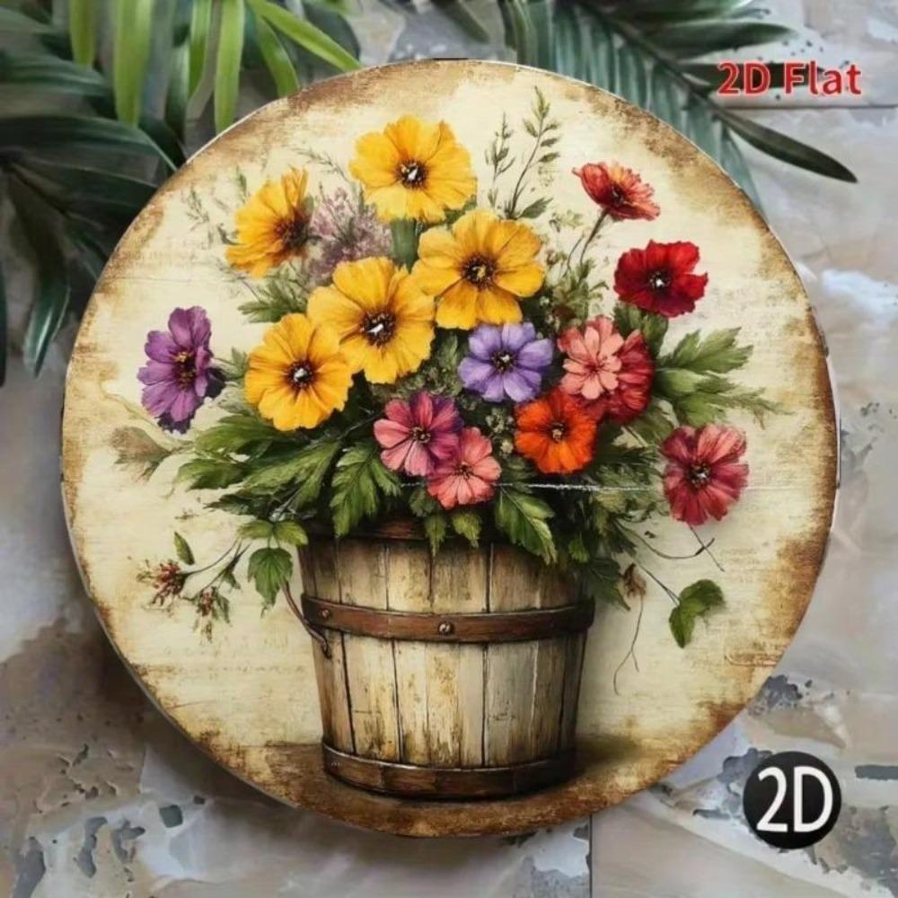 Vintage Floral Printed Metal Wall Art Waterproof Fade Resistant Decor