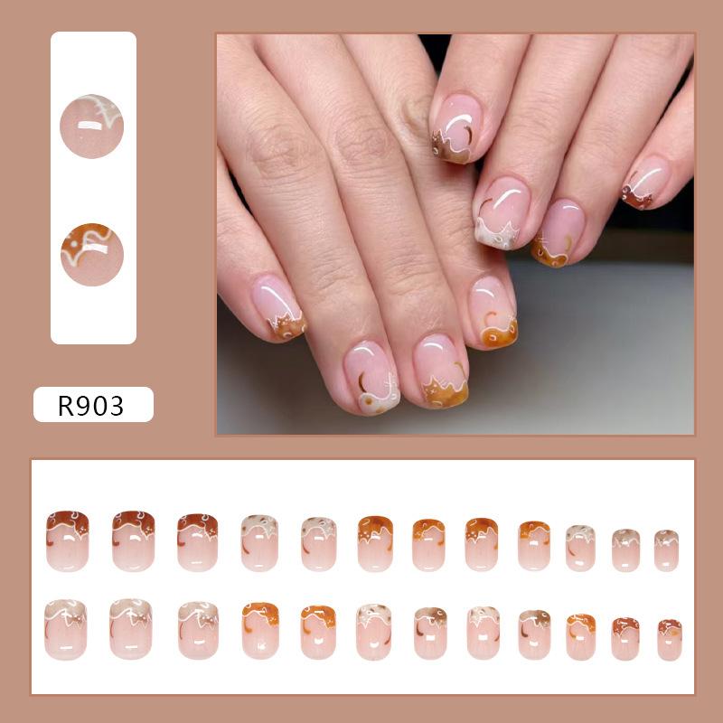 Cat cute cartoon yellow-brown girl fashion versatile detachable wearable nail art 24 pieces