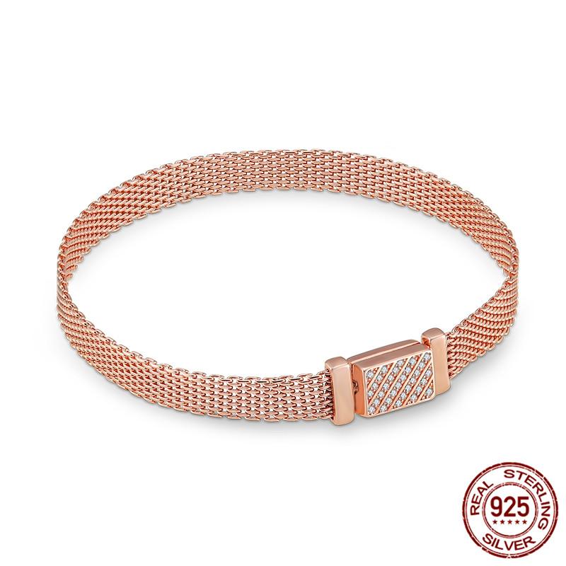 Armbånd 925 Sølv & Rosegull Kubisk Zirkonia Lås Refleksjon Armbånd for Kvinner Armbånd Sølvsmykker