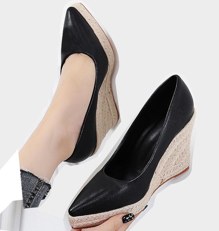 Zapatos de esparto para mujer cuñas plataforma punta fina tacón alto para dama bombas fiesta boda comodidad casual