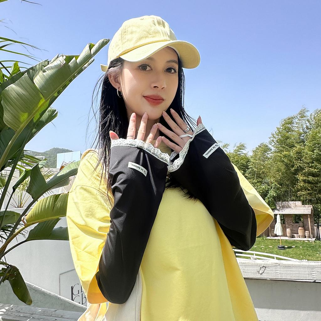 Summer Solid Color Lace Sunscreen Sleeves Women'S Sunshade Breathable Uv Protection Arm Guard Cycling Ice Sleeves