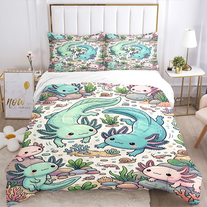Axolotl Underwater World Print 3Pcs Bedding Setduvet Cover With 2 Bedropillowcase Home Birthday Gift
