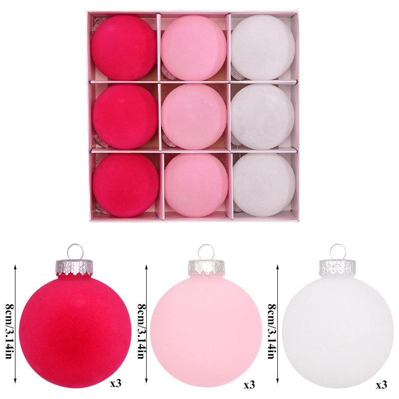 Cross-border Multi-color Flocked Christmas Ornament Set - PET Round and Boxed Balls for Tree Decoration